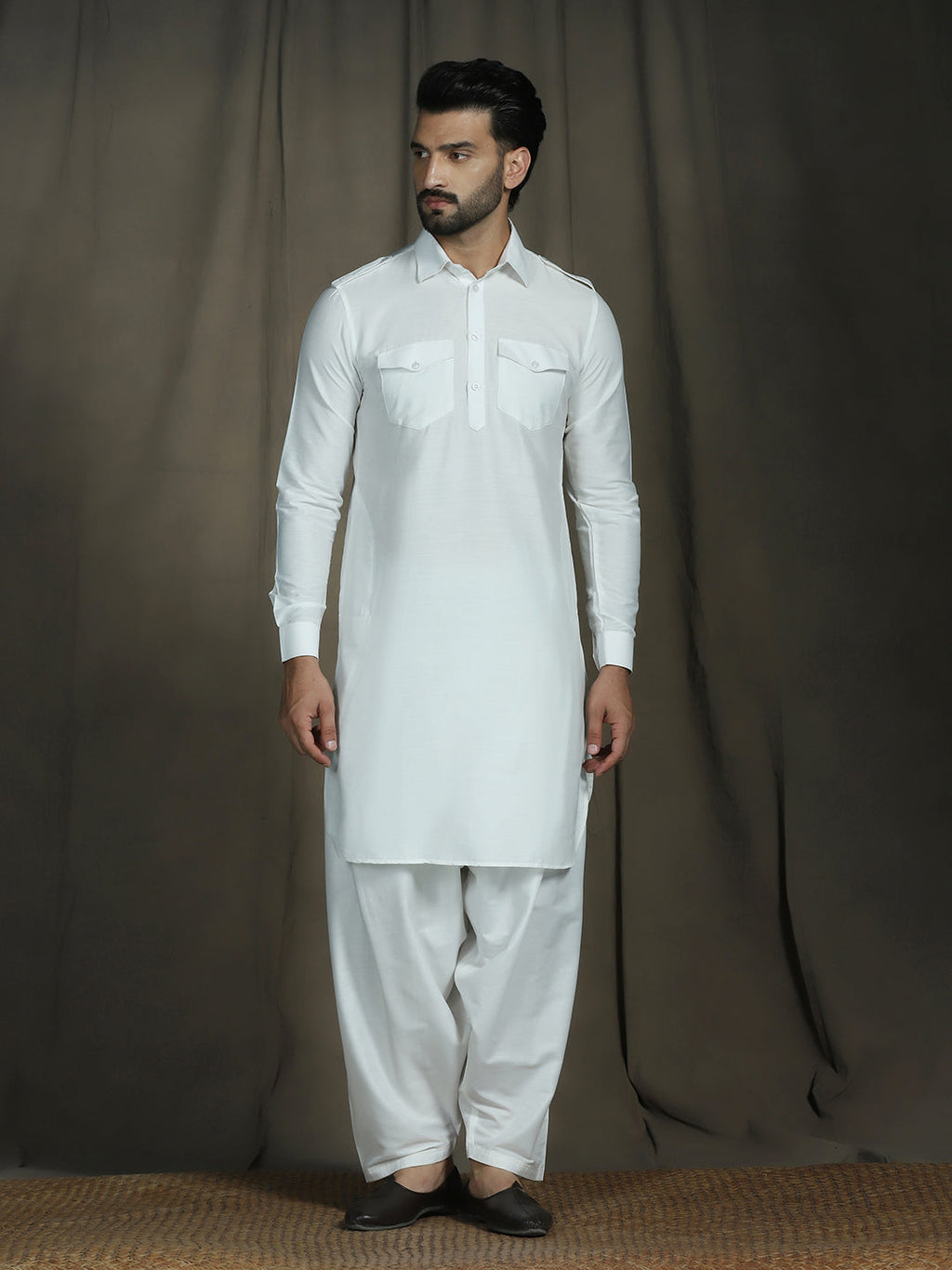 Zavaya White Plain Polyester Viscose Kurta Salwar Set for Men | Grocsy