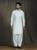 Zavaya White Plain Polyester Viscose Kurta Salwar Set for Men | Grocsy