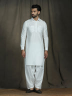Zavaya White Plain Polyester Viscose Kurta Salwar Set for Men | Grocsy