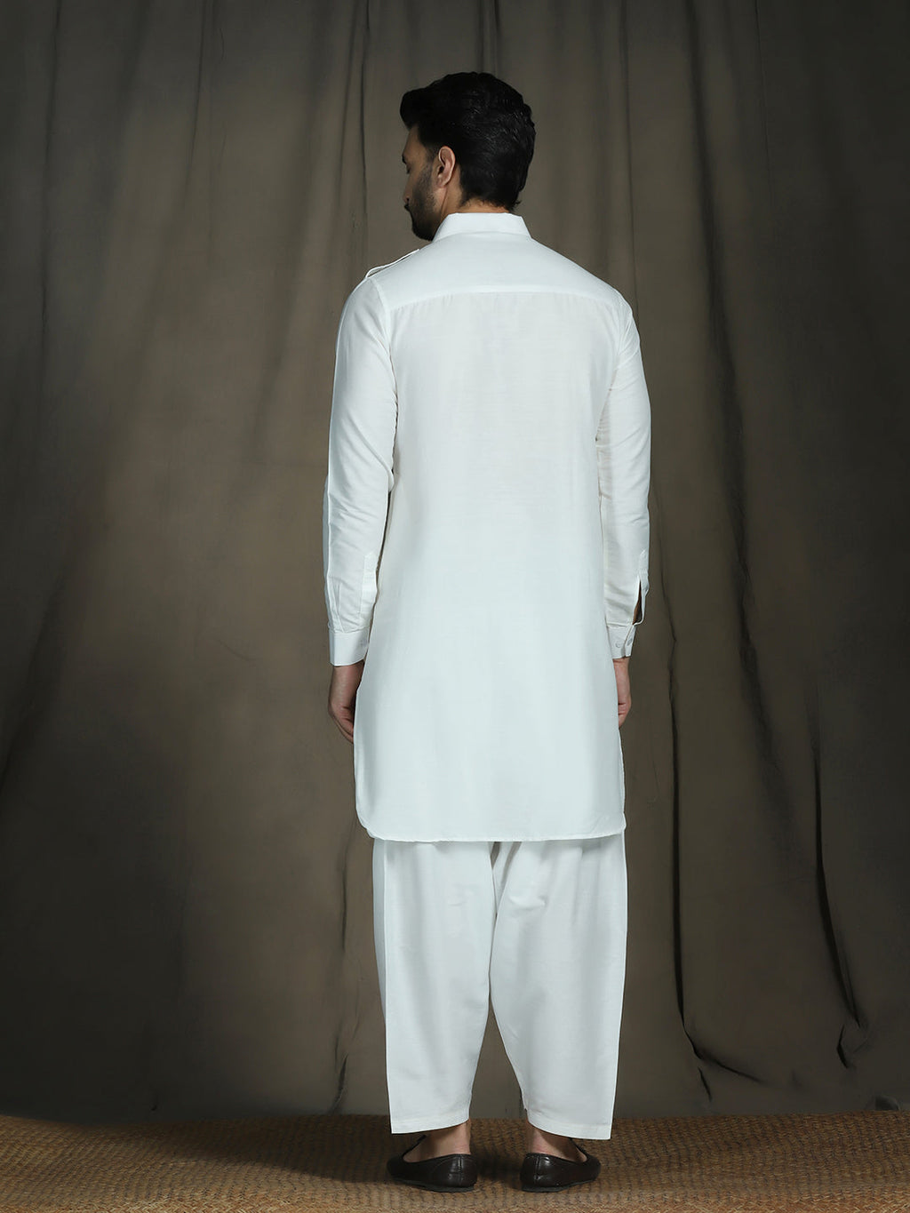 Zavaya White Plain Polyester Viscose Kurta Salwar Set for Men | Grocsy