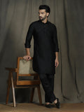 Zavaya Black Plain Polyester Viscose Kurta Salwar Set for Men | Grocsy