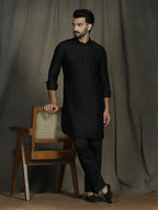 Zavaya Black Plain Polyester Viscose Kurta Salwar Set for Men | Grocsy