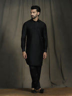 Zavaya Black Plain Polyester Viscose Kurta Salwar Set for Men | Grocsy
