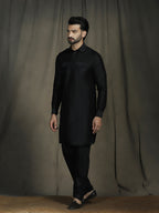 Zavaya Black Plain Polyester Viscose Kurta Salwar Set for Men | Grocsy