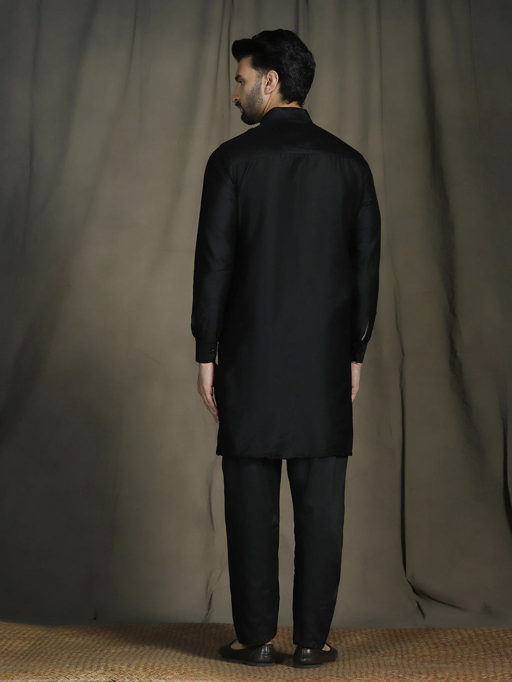 Zavaya Black Plain Polyester Viscose Kurta Salwar Set for Men | Grocsy