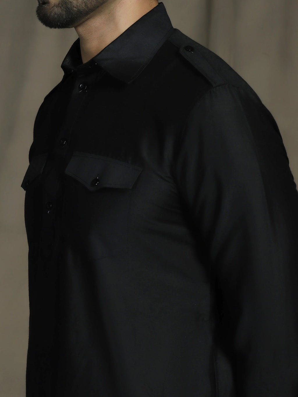 Zavaya Black Plain Polyester Viscose Kurta Salwar Set for Men | Grocsy