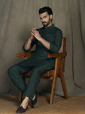 Zavaya Deep Green Plain Polyester Viscose Kurta Salwar Set for Men | Grocsy