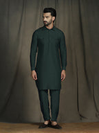 Zavaya Deep Green Plain Polyester Viscose Kurta Salwar Set for Men | Grocsy