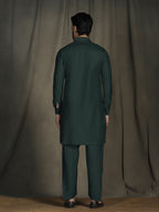 Zavaya Deep Green Plain Polyester Viscose Kurta Salwar Set for Men | Grocsy
