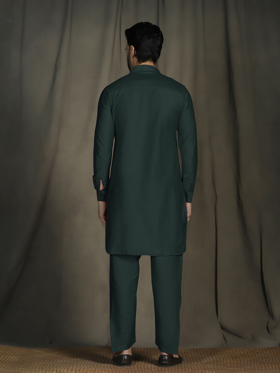 Zavaya Deep Green Plain Polyester Viscose Kurta Salwar Set for Men | Grocsy