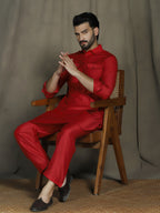 Zavaya Red Plain Polyester Viscose Kurta Salwar Set for Men | Grocsy