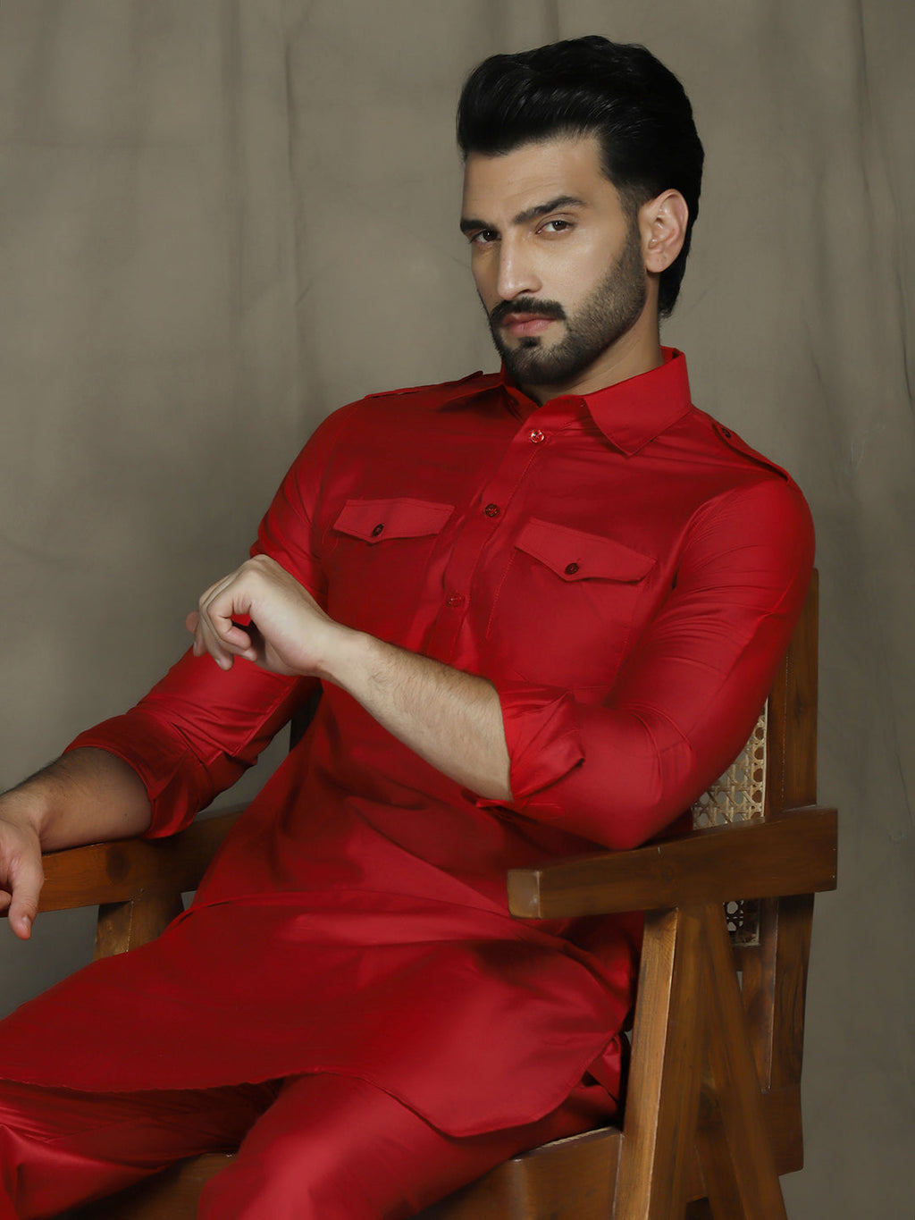 Zavaya Red Plain Polyester Viscose Kurta Salwar Set for Men | Grocsy