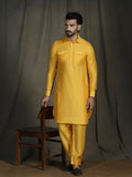 Zavaya Yellow Plain Polyester Viscose Kurta Salwar Set for Men | Grocsy