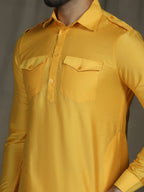 Zavaya Yellow Plain Polyester Viscose Kurta Salwar Set for Men | Grocsy