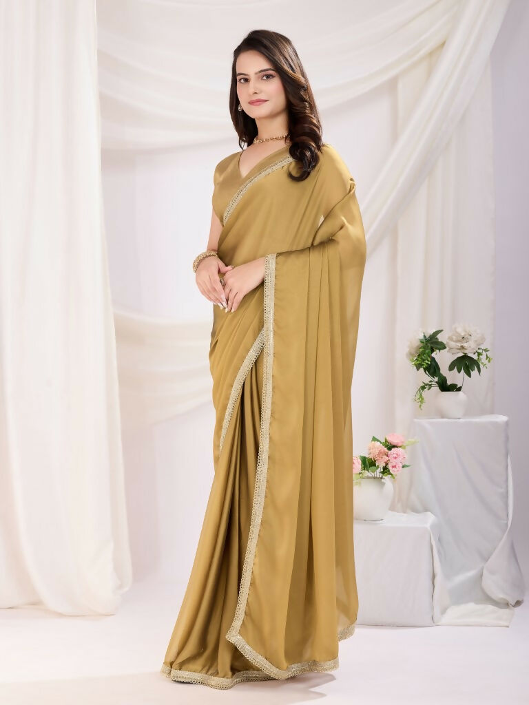 Chiku Rangoli Silk Solid, Lace Border Ready To Wear Saree - Kashvi | Grocsy
