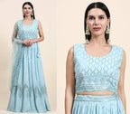 Blue Pure Viscose Georgette Sequence Embroidery work Lehenga Choli with Dupatta - Aakriti | Grocsy