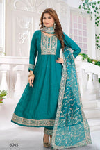 Joban Fashion Chanderi Rama Green Color Kurta Set | Grocsy