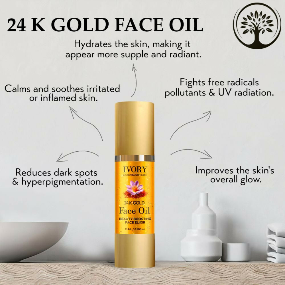 Ivory Natural 24K Gold Face Polish Oil For Luxurious Exfoliating And Rejuvenating Skincare | Grocsy