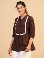 Womens Brown Rayon Solid Top - Keeva | Grocsy