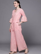 Ahalyaa Women Pink Printed Basic Jumpsuit | Grocsy