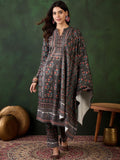 Sangria Self Design Winter Pashmina Straight Kurta & Trouser With Dupatta | Grocsy
