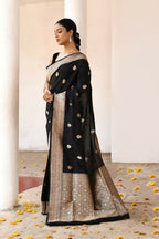 Joban Fashion Black Pure Katan Pure Handloom Banarasi Silk Saree | Grocsy
