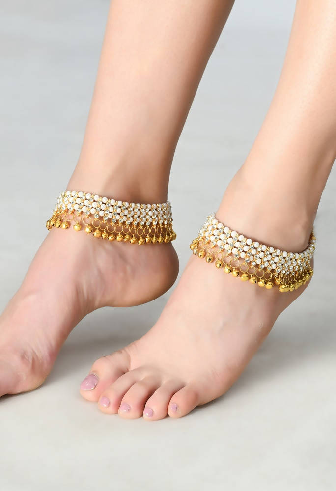 Mominos Fashion Kamal Johar Gold-Polished Pearls Anklets | Grocsy
