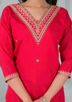 Ethnic Festive Wear Reyon Red Stitched Suit With Dupatta - Tanisha | Grocsy