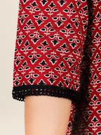 Aramya Straight Soft Cotton Geometric Print Women's Kurta - Red | Grocsy