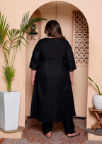 Miravan Womens Plus Size Black Mirror work Angrakha Kurta and Palazzo Set | Grocsy