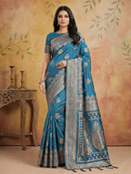 Shree Shyam Fashion Teal Silk Blend Saree | Grocsy