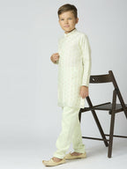 Joban Fashion Kids Island Full Sleeves Chanderi Kurta, Pyjama Set with Traditional Butta Work - Pista | Grocsy