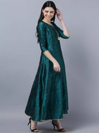 Myshka Green Red Ethnic Motifs Ethnic Anarkali Dress With Dupatta | Grocsy
