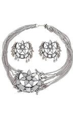 Mominos Fashion Silver color Necklace with Mirror work Mangalsutra