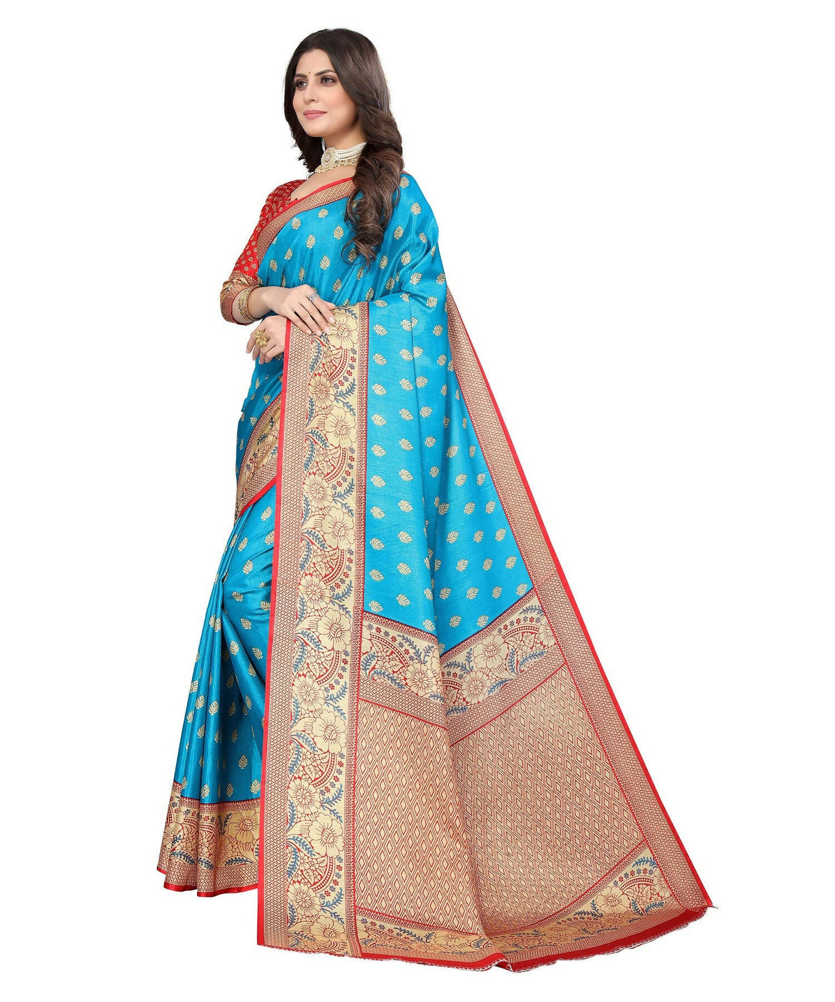 Vamika Blue Printed Art Silk Saree | Grocsy