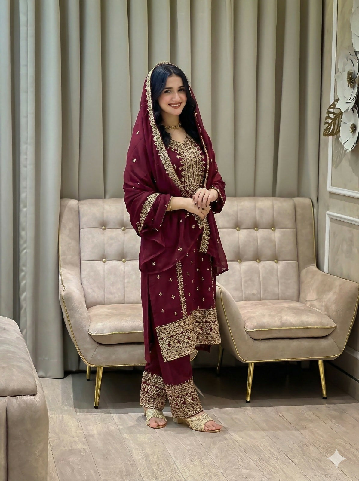 Teeya Creation Maroon Color Faux Georgette Embroidery Work Party Wear Salwar Suit | Grocsy