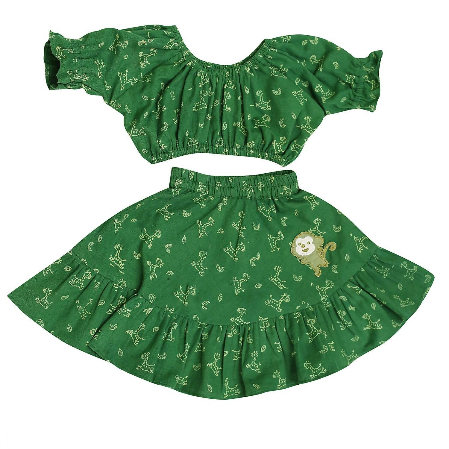 Mhyssa Green Round Neck Top and Skirt Set | Grocsy