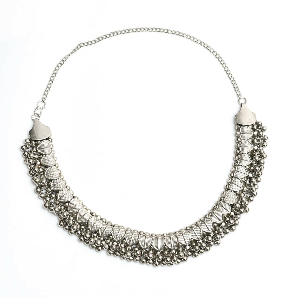 Mominos Fashion Johar Kamal Oxidised Silver-Plated Heart Design Necklace Choker Set For Women | Grocsy
