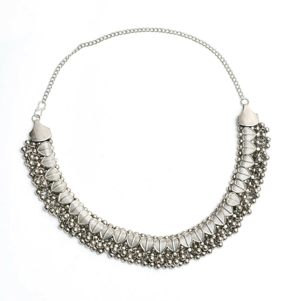 Mominos Fashion Johar Kamal Oxidised Silver-Plated Heart Design Necklace Choker Set For Women | Grocsy