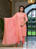 Juniper Women's Pink Ethnic Motif Printed Cotton Kurta Pant And Dupatta Set With Mirror Work & Sequins | Grocsy