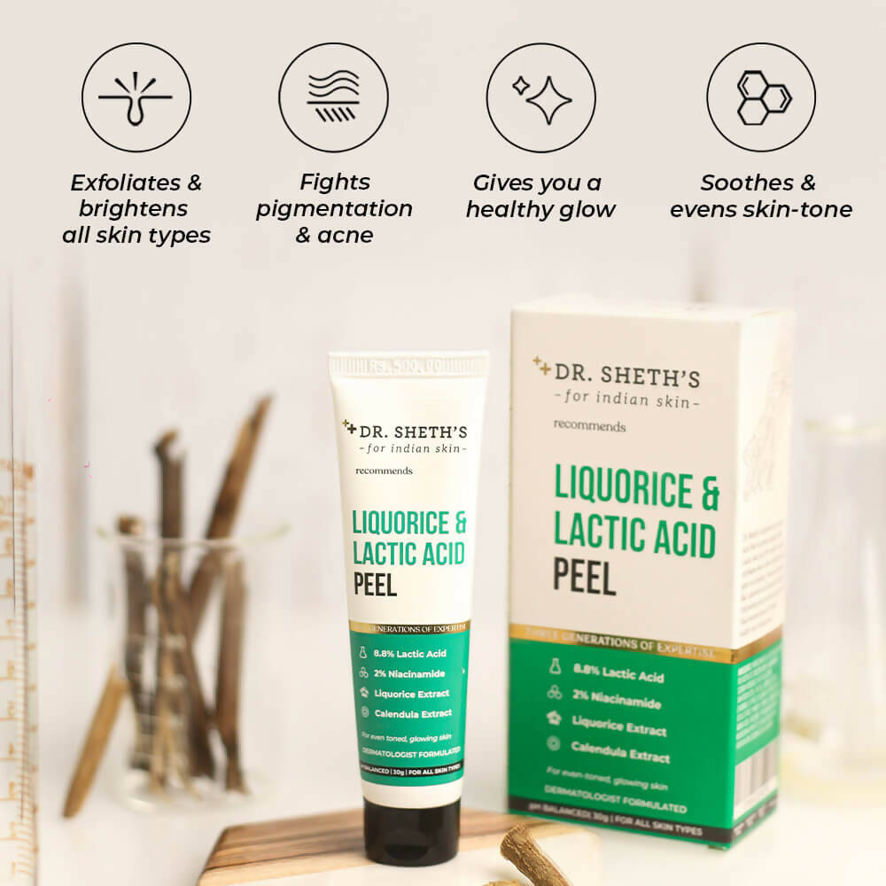 Dr. Sheth's Liquorice & Lactic Acid Peel Mask For Even-Toned, Glowing Skin With 2% Niacinamide Calendula Extract, AHA Peeling Solution | Grocsy
