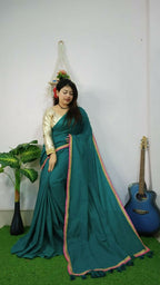 Exclusive Collection Beautiful Khadi Cotton Handloom Saree With Beautiful Zari Border - Green | Grocsy
