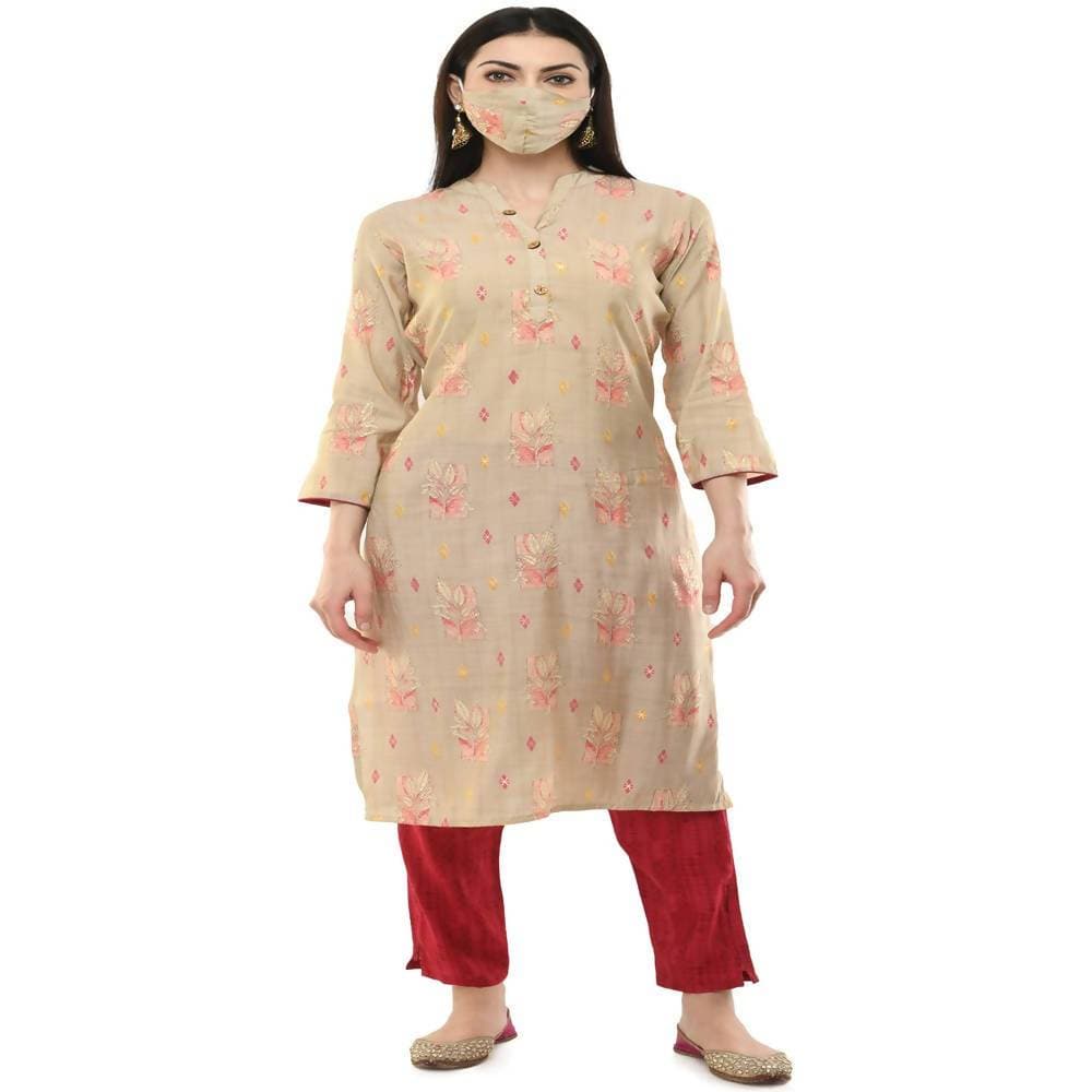 Lagi Women's Pink Printed Straight Kurta & Pant (MC45A) | Grocsy