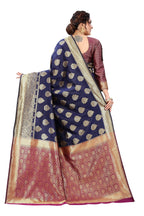 Vamika Ethnic Fire Navy Blue Weaving Banarasi Jacquard Saree | Grocsy