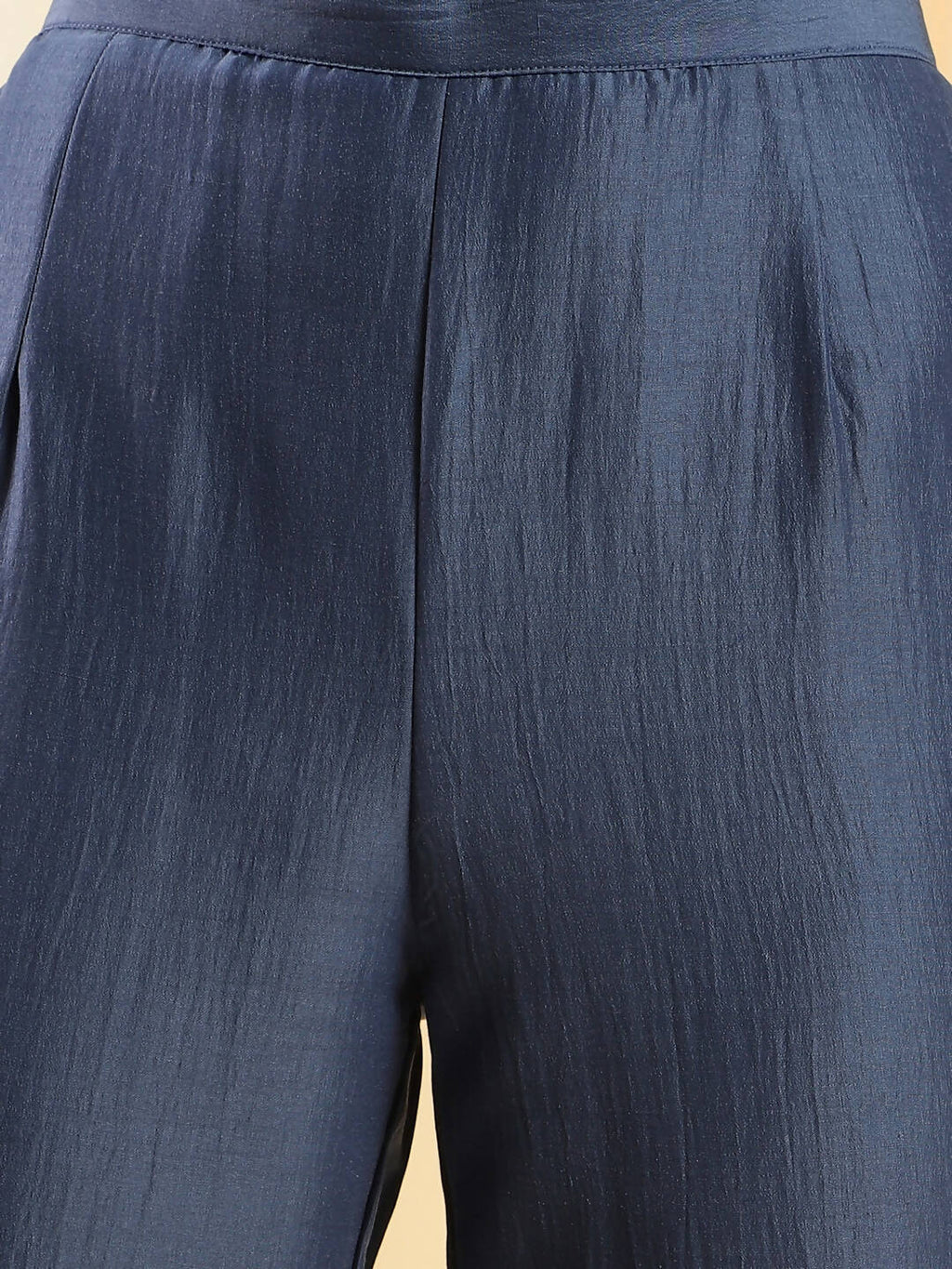 Navy Blue Chinon Embroidered Straight Kurta with Trouser & Dupatta - Salimar | Grocsy