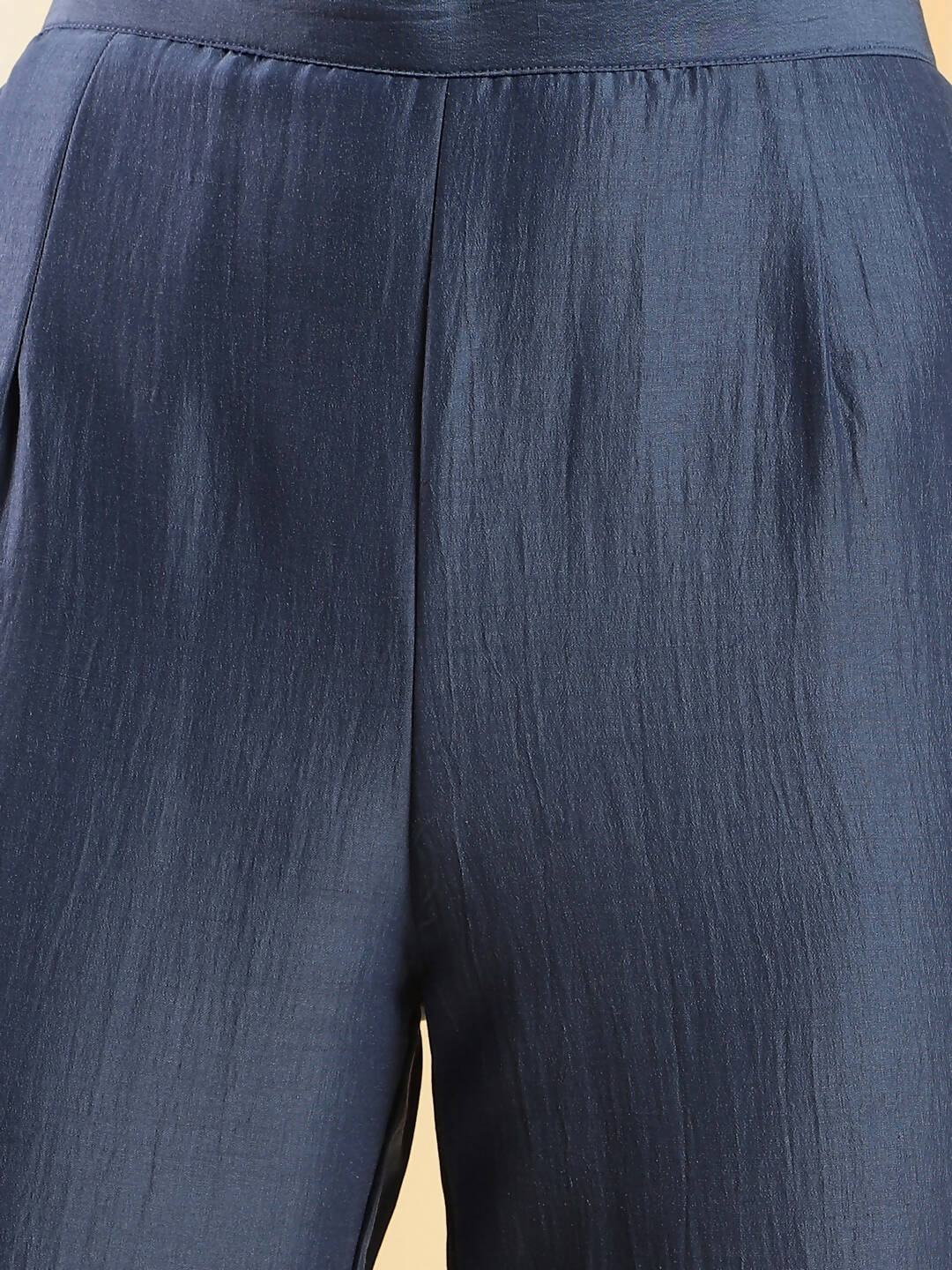 Navy Blue Chinon Embroidered Straight Kurta with Trouser & Dupatta - Salimar | Grocsy
