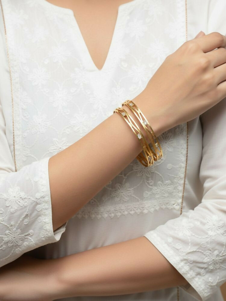 NVR Women Set of 2 Gold Plated CZ Stone Bangle | Grocsy