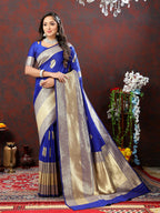 Lorenvalley Fashion Blue Soft Silk Woven Design Gold Zari Weaving Saree | Grocsy