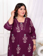 Miravan Women's Plus Size Cotton Fabric Purple Kurta With Palazzo | Grocsy