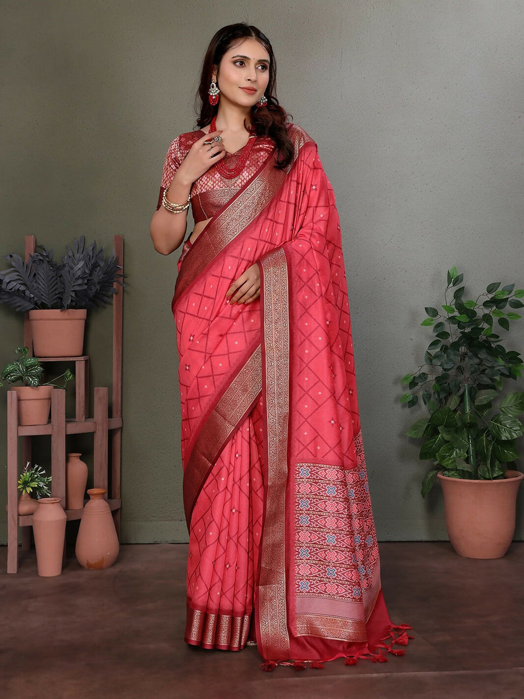 Joban Fashion Carrot Red Woven Design Banarasi Silk Sarees | Grocsy
